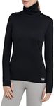 TCA Women's Warm Up Long Sleeve Training Workout Funnel Neck Thermal Running Top with Thumbholes - Black Rock, XS