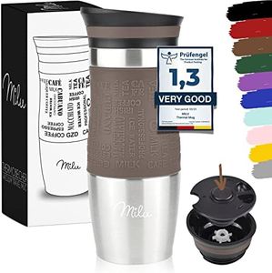 Milu Tazza termica da viaggio per caffè 370ml 450ml - 100% a Prova di perdite - Isolata Tazza di caffè e tè da portare via Tazza Termica da bere in acciaio inossidabile (Marrone, 370ml)