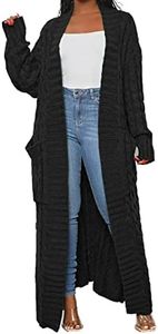 LIVECLOTH Womens Stylish Cable Knit Dual Chunky Cardigan with Pockets, Cardigan-black, Medium