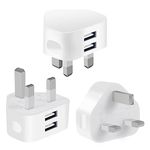 Pack of 3 Dual Port USB Plug UK Adapter Compact Mains Charge 2.1A with Smart IC Charging Technology for iPhone 11 Xs/XS Max/XR/X/8/7/6/Plus,iPad Pro/Air 2/Mini 4 etc