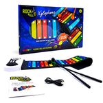 Rock and Roll It – Rainbow Xylophone. Portable & Flexible Standard Size Electronic Pad with 22 Color Coded Bars & Song Booklet. USB or Battery Powered, Built-in Speaker & Audio Output Support