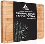 Ameha Organic Bamboo Chopping Board with Juice Groove (40x30x2cm) Pre Oiled for Food Prep, Meat, Vegetables, Bread, Crackers & Cheese Cutting Board