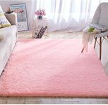 Super Soft Shaggy Rugs Fluffy Carpets, Indoor Modern Plush Area Rugs for Living Room Bedroom Kids Room, Upgrade Anti-Skid Durable Rectangular Fuzzy Rug (Pink, 4 x 6 Feet)