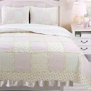 Cozy Line Home Fashions Floral Light Pink True Patchwork 100% Cotton Girl Quilt Bedding Set, Reversible Coverlet Bedspread (Sweet Peach, Queen - 3 Piece)