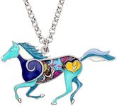 BONSNY Enamel Running Horse Necklace Pendant Chain Zinc Alloy Animal Lovers Design 18"