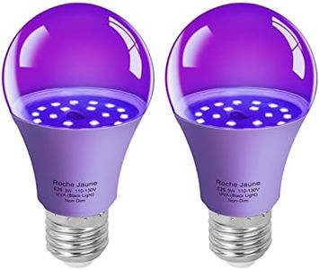 Black Lights Bulbs, LED Fluorescent Light Bulb A19 Blacklight 9W (75Watt Equivalent), E26 Base 120V, UVA Level 390-400nm, Glow in The Dark for Blacklights Party, Body Paint, Fluorescent Poster, 2 Pack