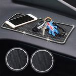 MLOVESIE 3ps/Set Bling Crystal Sticky Anti-Slip Gel Pad & Vehicle Cup Holder Insert Coasters Non-Slip Dashboard Mat for Cell Phones, Sunglasses, Keys, Coins and More