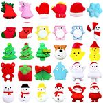 30Pcs Christmas Mochi Squishy Toys,Christmas Mini Kawaii Moji,Christmas Squeeze Soft Fidget Toys Include Santa Snowman Xmas Tree for Xmas Party Bags Fillers Girls Boys Kids Treats Party Favors Gifts