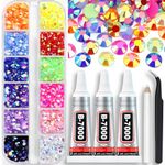 Towenm Flatback Rhinestone with B7000 Clear Glue, 4000PCS 12 Colors Jelly AB Rhinestones for Crafts Clothing Fabric Shoes Nails Face Jewelry, Mixed Sizes 2mm 3mm 4mm 5mm 6mm Gemstones Bejeweled Kit