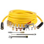 Hromee 3/8 Inch x 25FT Hybrid Air Compressor Hose with 19 Piece Air Blow Gun and Air Compressor Accessories Kit, 1/4 Inch NPT Quick Connect Air Hose Fittings, Tire Gauge and Wire Brush