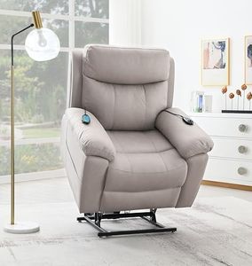 Star20XX Chriki, Power, Lift Chair, Polished Microfiber Massage Chair with Heat, Light Gray Living Room, OKIN Mechanism, 170 Degree Recline, 220 lb Per Seat Capacity