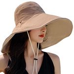 AMOVO Women's Sun Hat Ultra Wide Brim Bucket Hat for Summer Cotton Sun Hats UV Protection Beach Hats Fishing Cap (Wide Brimmed, Khaki)