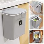 Mujingxin 2.4 Gallon Kitchen Compost Bin for Counter Top or Under Sink, Hanging Small Trash Can with Lid for Cupboard/Bathroom/Bedroom/Office/Camping, Mountable Indoor Compost Bucket, Gray