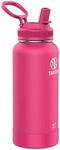 Takeya Pickleball Stainless Steel Insulated Water Bottle with Choice of Lid and Carry Handle, 32 Ounce, Backspin Pink