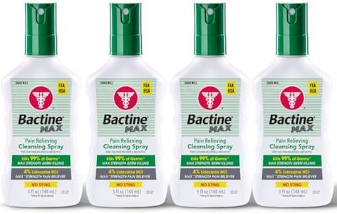 Bactine MAX First Aid Spray - Pain Relief Cleansing Spray with 4% Lidocaine - Numbing Lidocaine Kills 99% of Germs - Pain + Itch Relief for Minor Cuts & Scrapes, Burns & Bug Bites - 5oz, 4 Pack
