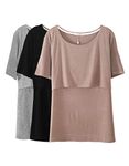 Smallshow 3 Pcs Maternity Nursing T-Shirt Nursing Tops Brown-Black-Grey,Medium