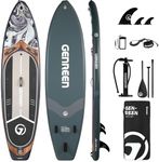 Genreen Paddle Board Stand up Inflatable SUP 11'x34' Thickened PVC 3 People 5 Grips 3 Fins Double Layer Edge 450LBS Multi Mount x2 Fishing Ink Teal