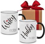 RIJEFUL Hubby & Wifey Est 2024 Mugs, Wedding Gift Set of 2 to Give, Couples Coffee Mug Set, Bride Groom Mug Set, Newlywed Coffee Mugs Gift Set, Mr & Mrs Bridal Shower Gift