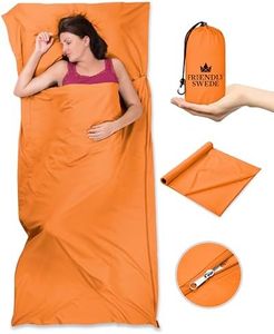 The Friendly Swede Sleeping Bag Liner Cold Weather, Soft Travel Sheets for Hotel, Camping Sheets, Adult Sleep Sack, Travel Sleeping Bag - with Stuff Sack - Microfiber Cotton Feel - Orange (Zipper)