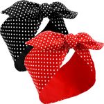 2 Pieces Head Scarf for Women Retro 1940s Head Scarf Bandana Headband Red Black Boho Bow Headbands Vintage Rabbit Ear Hairband Girls Hair Accessories (Lovely Dot)