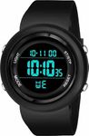 TONSY Digital Round Black Dial Men's and Boy's Gym Running Sports Day & Date Alarm Watch Silicone Rubber Strap (Black)