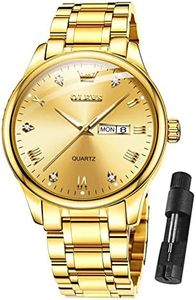 OLEVS Gold Watches for Men,Fashion Men Wrist Watches with Day Date,Diamond Large Face Gold Stainless Steel Analog Man Watch Waterproof,reloj de Hombre,Mens Dress Watch Luminous
