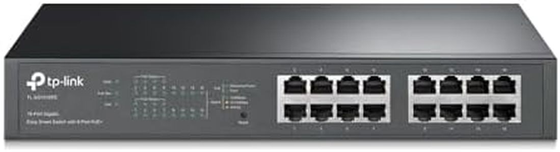 TP-Link 16-Port Gigabit Easy Smart PoE Switch with 8-Port PoE+, RJ45 Ports, 110W Budget, Plug & Play, Energy Power Saving, Desktop/Rack mountable Design, Network Expansion (TL-SG1016PE)