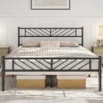 Yaheetech 5ft King Bed Frames Metal Slatted Bed Platform with Arrow Design Headboard, Under-bed Storage, No Box Spring Needed, Black