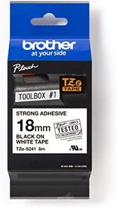 Brother TZe-S241 Labelling Tape Cassette, Black on White, 18mm (W) x 8M (L), Strong Adhesive, Brother Genuine Supplies