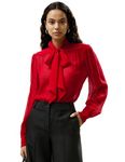 LilySilk Womens Silk Shirt Ladies 100% 10MM Georgette Silk Elegant Long Sleeve Blouse with Sheer Silk Georgette and Dressy Bow (Pomegranate Red,M)