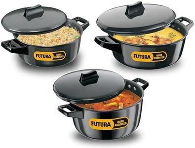 Hawkins Futura Hard Anodised Aluminum Cook-N-Serve Bowl with Hard Anodised Lid,-3 Pcs Set, Black (2,3 and 5 Litre)