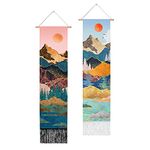 RosieLily Mountain Tapestry Long Wall Hanging - 2PCS Forest Tree Sunset Nature Landscape Tapestries for Room (Pink and Blue, 13 x 51inches, 2PCS)