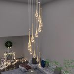 ykolupty 12-Lights Staircase Chandelier 120in Gold Chandelier for Sloped High Ceiling Raindrop Pendant Chandelier for Living Room Foyer Hallway Villa