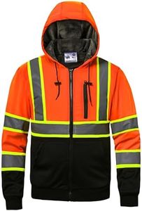 DPSAFETY High visibility Hoodie for Men,Class3 Hi Vis Hoodie,Fleece Lined Reflective Hooded,Construction work Hi-Vis Safety Sweatshirt,Black Bottom Orange Small
