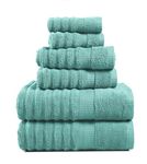 Luxury Ribbed Bath Towels - 100% Cotton Towels for Bathroom, Zero Twist, Soft Textured, Extra Absorbent, Quick Dry, 2 Bath Towels, 2 Hand Towels, 2 Wash Cloths (6 Piece Set) - Aqua Sky