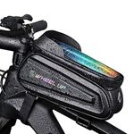 GFFG Bike Phone Front Frame Bag Reflective Rack Bicycle with Touch Screen Holder Case Storage Waterproof Road Zipper Mountain Bike with Saddle Bag for Commuter Outdoor Traveling Below 7 Inchs