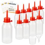 Hinrichs 10 x 100 ml Liquid Dropper Bottles with Funnel Measuring Beaker 10 Labels - Injection lock - measure store liquids - LDPE Material - Plastic Dropper Bottles