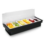 POWLAB Ice Cooled Condiment Serving Container Fruit Veggie Condiment Caddy Plastic Garnish Station with Lid for Fruit,Ice Cream,Salad Bar-Topping Organizer for Restaurant Supplies (6 Compartments)