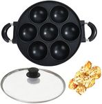 Heaunzy Japan large aperture takoyaki pan with glass cover,cake mold baking pan,fry eggs,Poffertjes pan,Appam pan,Banh khot pan,cupcake pan,takoyaki maker,Nonstick,0.95kg(7 Hole)