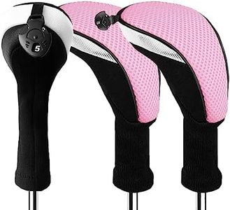 Golf Club Head Covers for Woods and Driver Hybrids Fairway Value Pack Protective Clubs Headcovers with Interchangeable No.Tags 1 3 5 (3 Pack-Pink, Driver&Fairway&Hybrid)