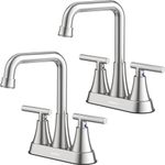 Bathroom Sink Faucet, Hurran 4 inch Brushed Nickel Bathroom Faucets for Sink 3 Hole with Pop-up Drain and Supply Hoses, 2-Handle Centerset Faucet for Bathroom Sink Vanity RV Farmhouse, 2 Pack