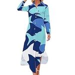 Como Shark Women's Shirt Dress Casual Button Down Maxi Dress Beach Long Dress