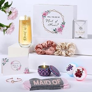 Maid Of Honor Proposal Gifts Set-Will You be My Maid Of Honor Gift Box, Wedding Engagement Gifts,Bachelorette Party Bridal Showers gifts,Maid Of Honor Bracelets, Necklaces And Socks ,Rose Spa Gifts