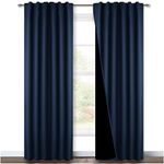 NICETOWN 100% Blackout Blinds, Rod Pocket and Back Tab Window Treatment Curtains, Thermal Insulated Drapes and Draperies for Villa, Hall and Studio, Navy, Set of 2, 52 inches x 95 inches