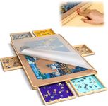 Becko US Puzzle Board with Cover & 6 Press Open/Close Drawers, Wooden Jigsaw Puzzle Table with Colored Drawers, Portable Puzzle Storage with Smooth Flannelette Tabletop for 1500 Piece Jigsaw Puzzles