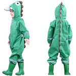 Toddler Rain Suit Baby Rain Suit with Hood Waterproof Coverall One Piece Rain Suit Kids(3-10 Years) Green