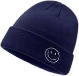 CLAPE Beanie Hat for Men, Cute Embroidery Smiley Face Winter Hat Women Outdoor Ski Snowboarding Knit Cuffed Fisherman Beanie