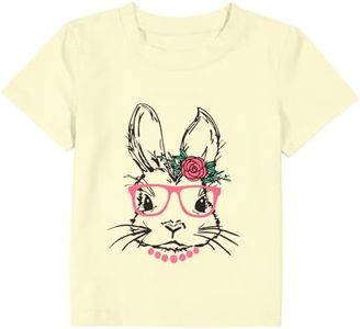 Toddler Easter Shirt Boys Girls Bunny T Shirt Rabbit with Glasses Graphic Tee Happy Easter Short Sleeve Tops Apricot