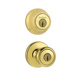 Kwikset 96900-305 Frustration_Free 690 Tylo Keyed Entry Knob & Single Cylinder Deadbolt Combo (1-Pack), Polished Brass