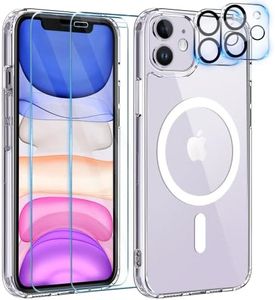 YisrLery 5 en 1 Magnétique Coque avec 2 Protection écran et 2 Caméra Protecteur, Anti-Jaune Protection Compatible MagSafe, iphone 11 Antichoc Anti-Rayures Housse Case - Transparent